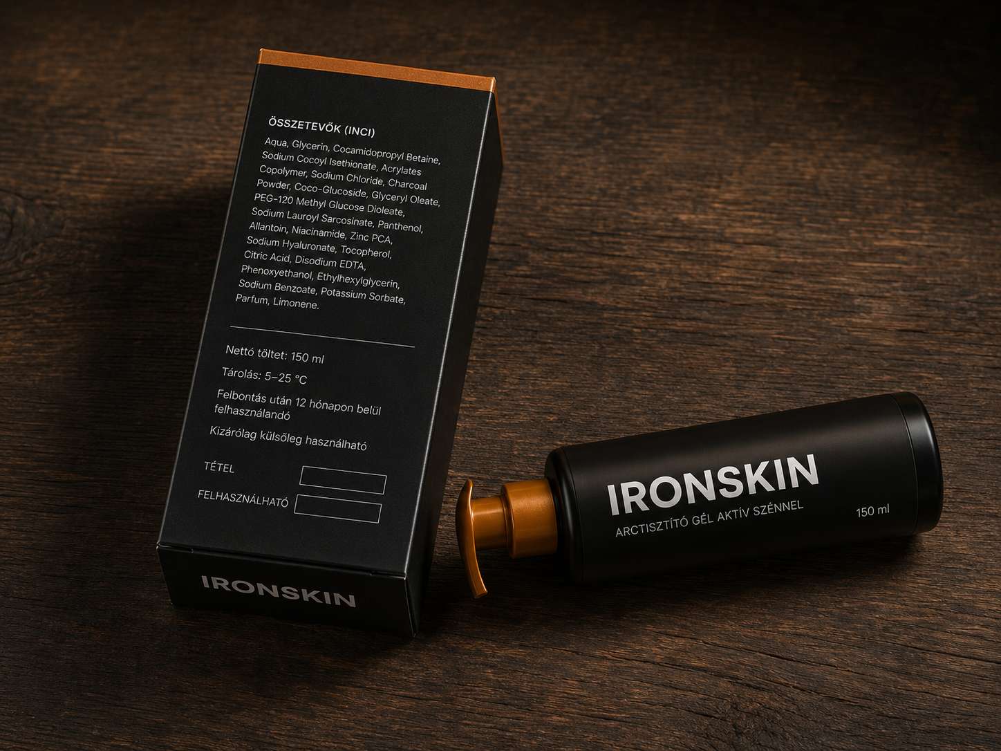 Az IRONSKIN doboza az összetevők listájával a hátoldalán